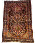 Tappeto persiano Shiraz antico 290x180 cm con disegno tribale geometrico multicolore