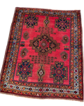 Tappeto Sirjan persiano usato 200x140 cm rosso con medaglione centrale e disegno tribale geometrico