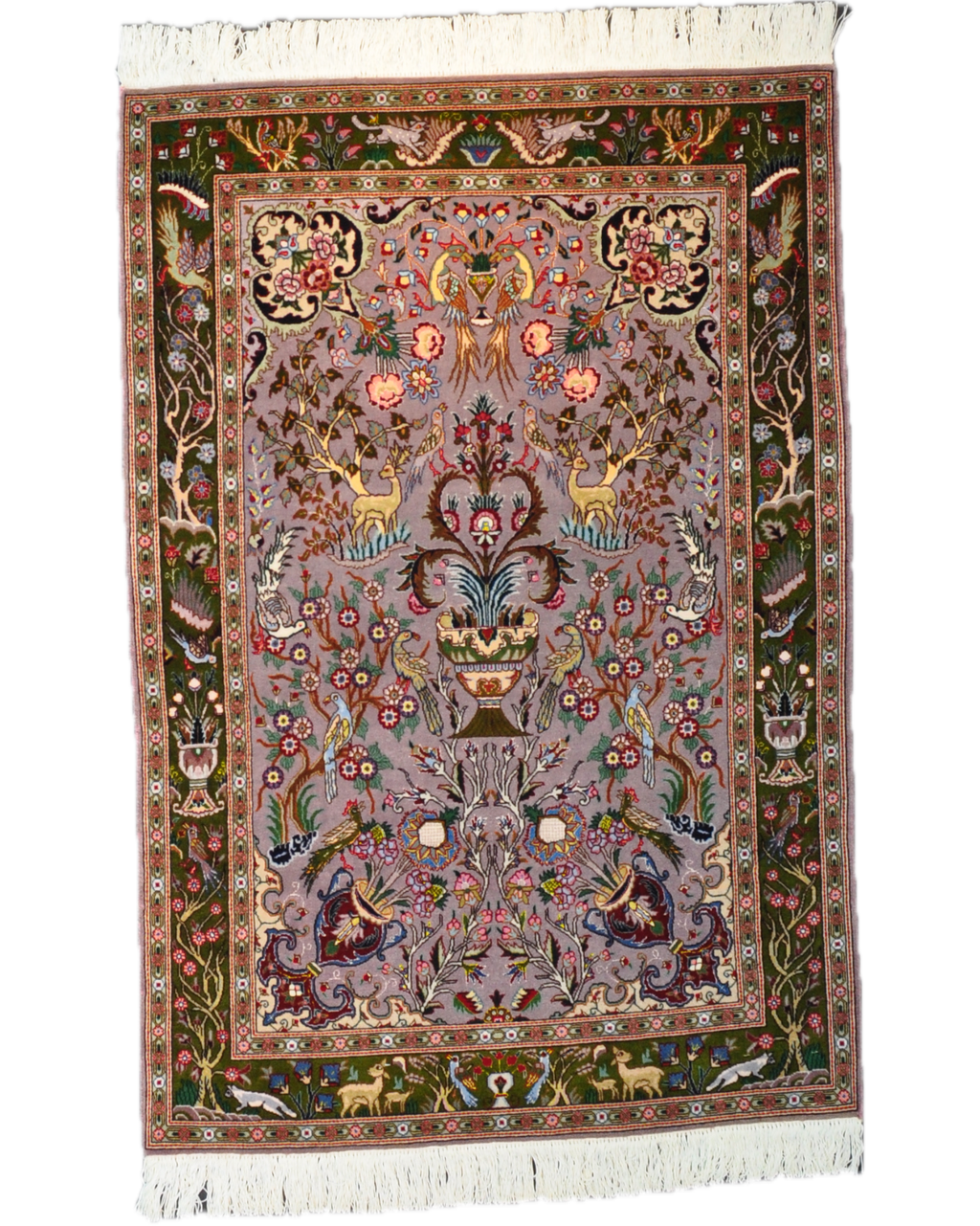 Tappeto persiano Tabriz 60 Raj annodato a mano con albero della vita, uccelli e motivi floreali, misura 147x101 cm