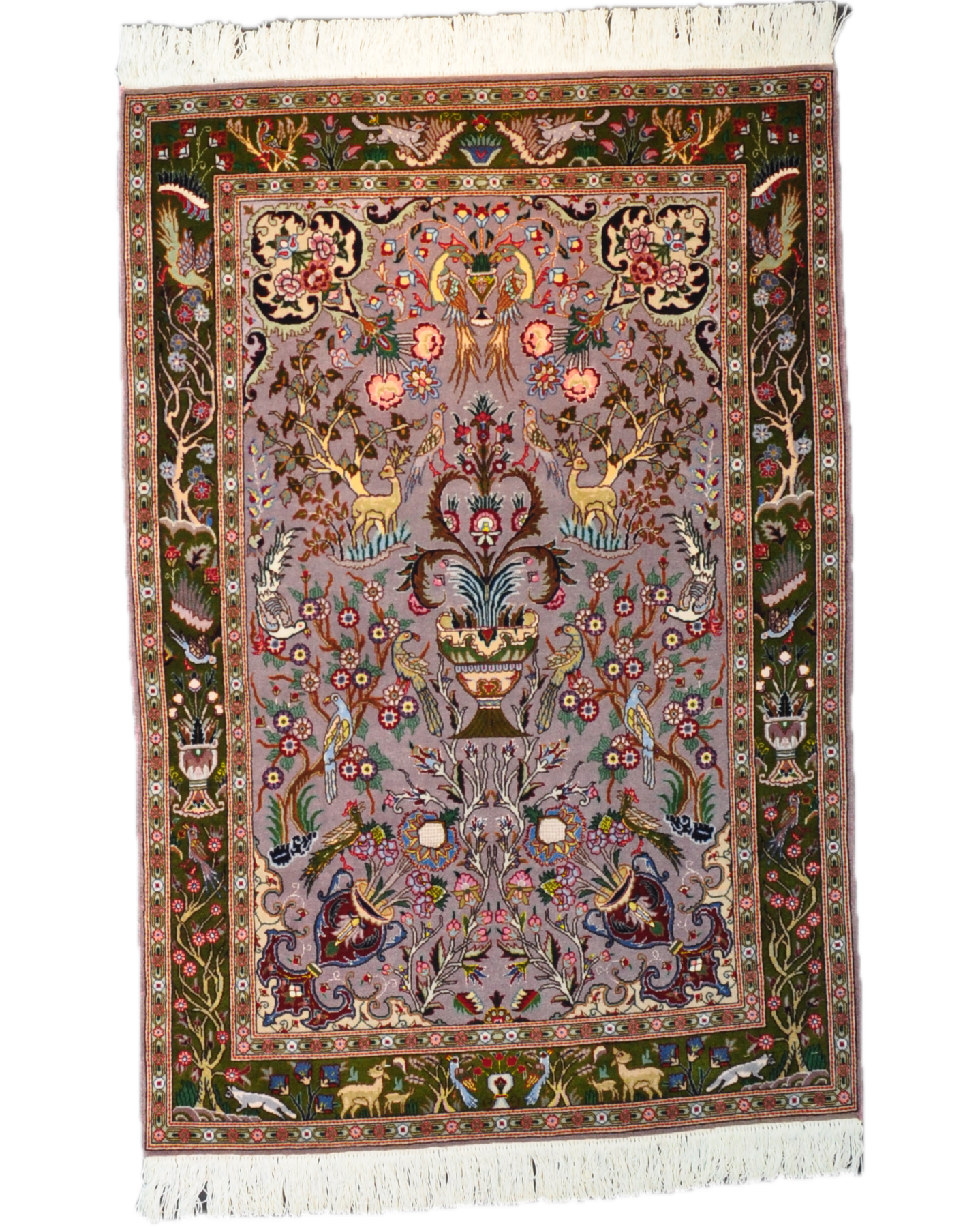 Tappeto persiano Tabriz 60 Raj annodato a mano con albero della vita, uccelli e motivi floreali, misura 147x101 cm