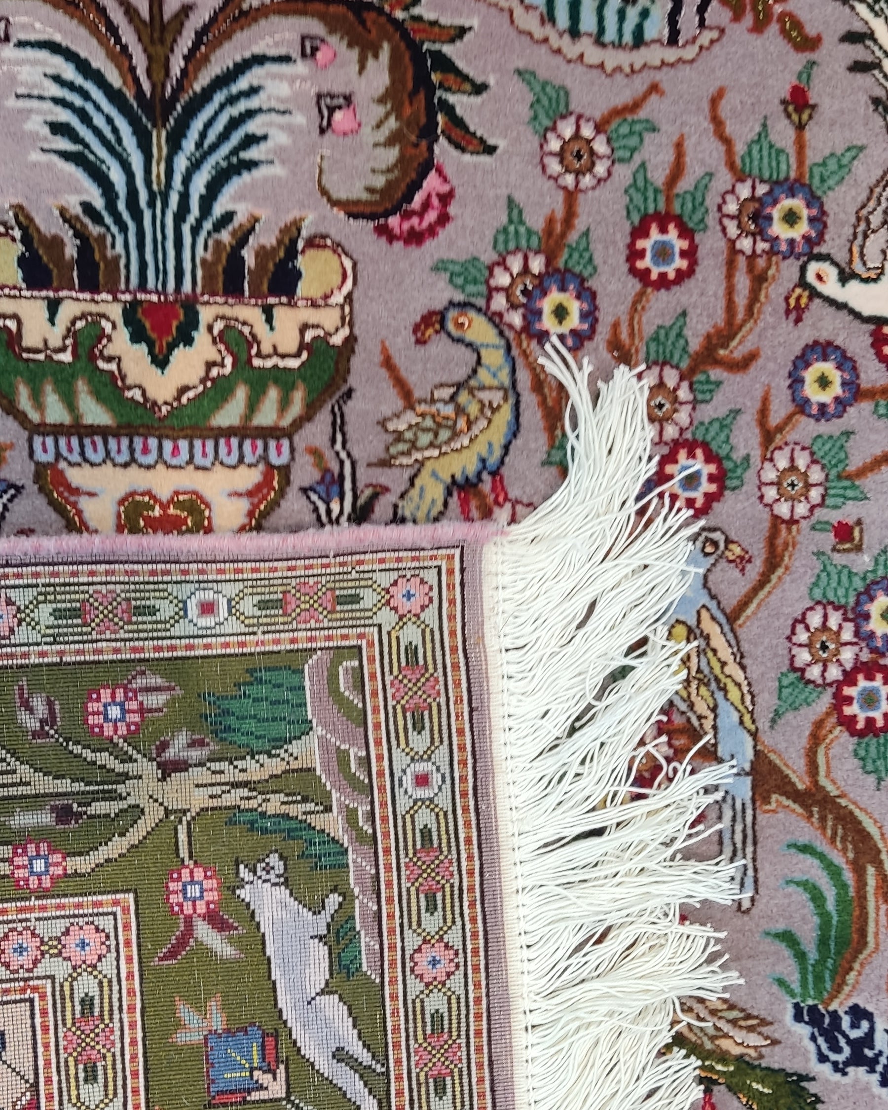 Tappeto persiano Tabriz 60 Raj annodato a mano con albero della vita, uccelli e motivi floreali, misura 147x101 cm