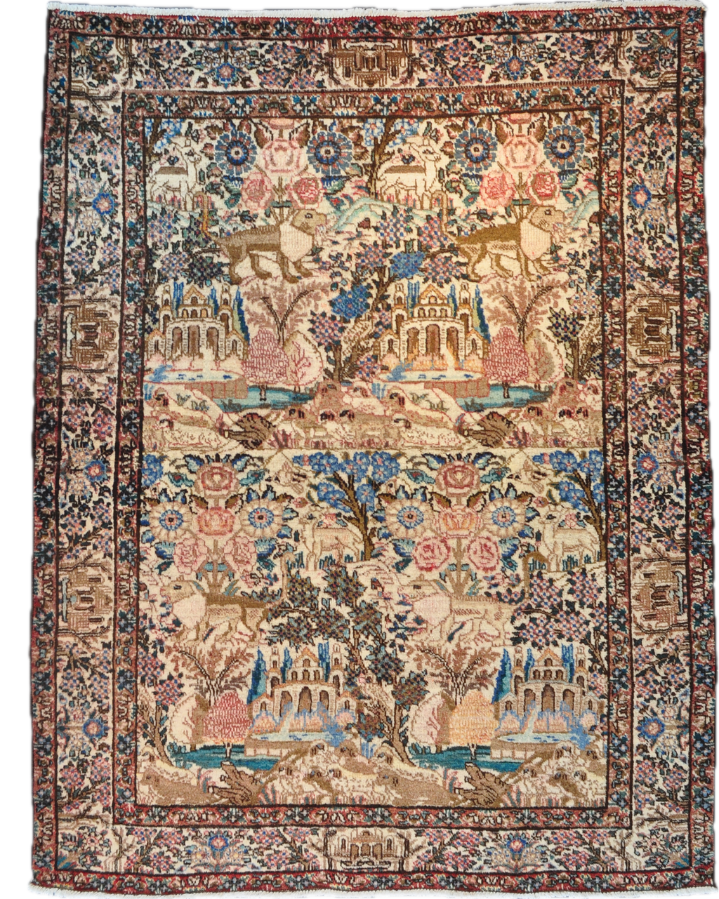 Tappeto Tabriz persiano annodato a mano con paesaggio figurativo, giardino persiano e dettagli floreali, misura 175x140 cm