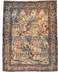 Tappeto Tabriz persiano annodato a mano con paesaggio figurativo, giardino persiano e dettagli floreali, misura 175x140 cm