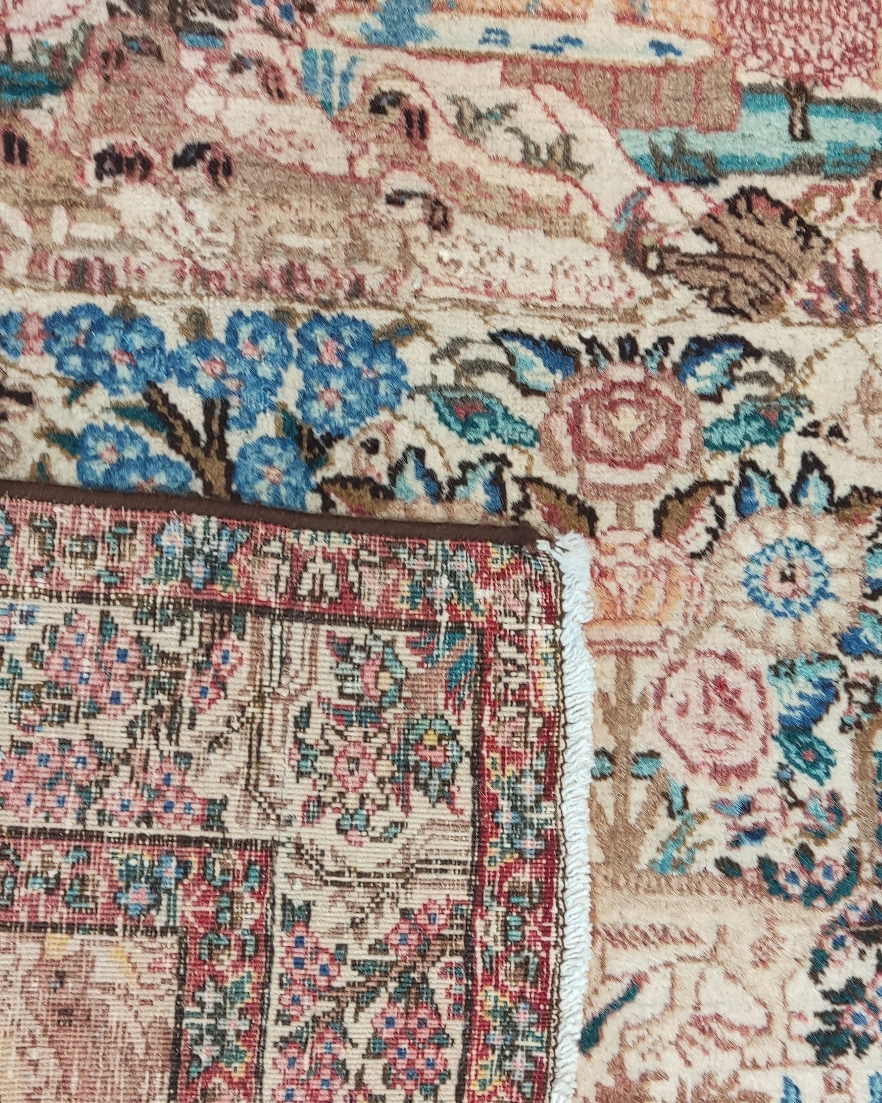 Tappeto Tabriz persiano annodato a mano con paesaggio figurativo, giardino persiano e dettagli floreali, misura 175x140 cm