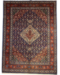 Tappeto Tabriz persiano usato 285x200 cm blu con medaglione centrale e disegno floreale