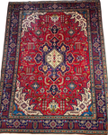 Tappeto Tabriz persiano usato 340x242 cm rosso con medaglione centrale e ricco disegno floreale