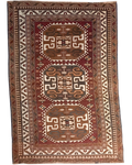 Tappeto Turco usato 200x142 cm bordeaux con tre medaglioni geometrici