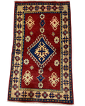 Tappeto Uzbek usato 140x80 cm annodato a mano con medaglione geometrico blu su fondo rosso