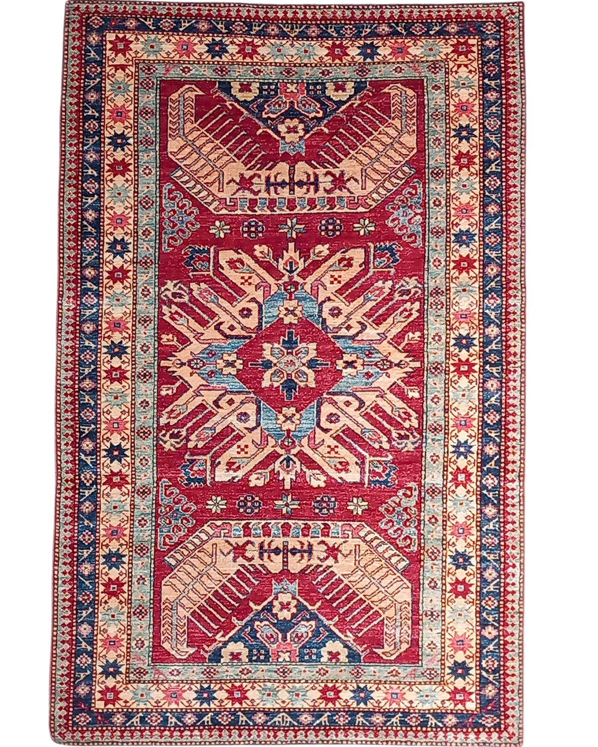 Tappeto Uzbek usato 190x125 cm rosso con motivi geometrici