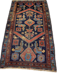 Tappeto persiano Zanjan usato 195x112 cm annodato a mano con disegno geometrico su fondo blu