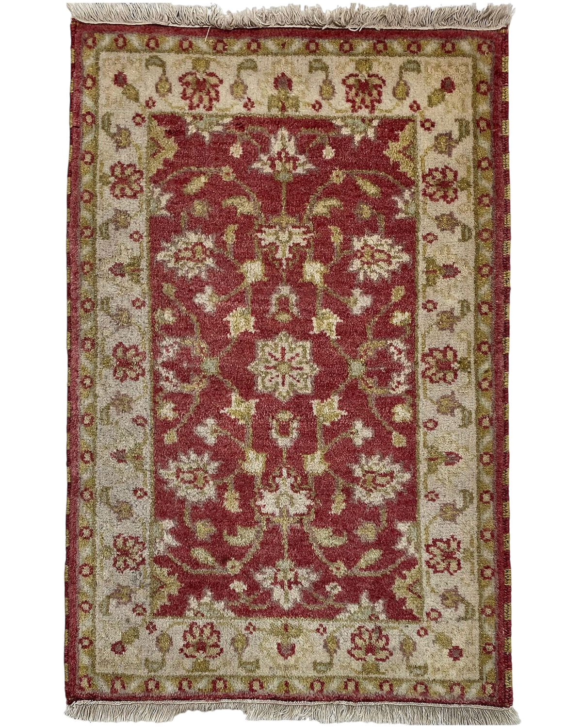 Tappeto Ziegler usato 105x62 cm rosso con motivi floreali crema e verdi