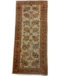 Tappeto Ziegler usato 147x67 cm con disegno floreale su fondo avorio e bordura rosso mattone