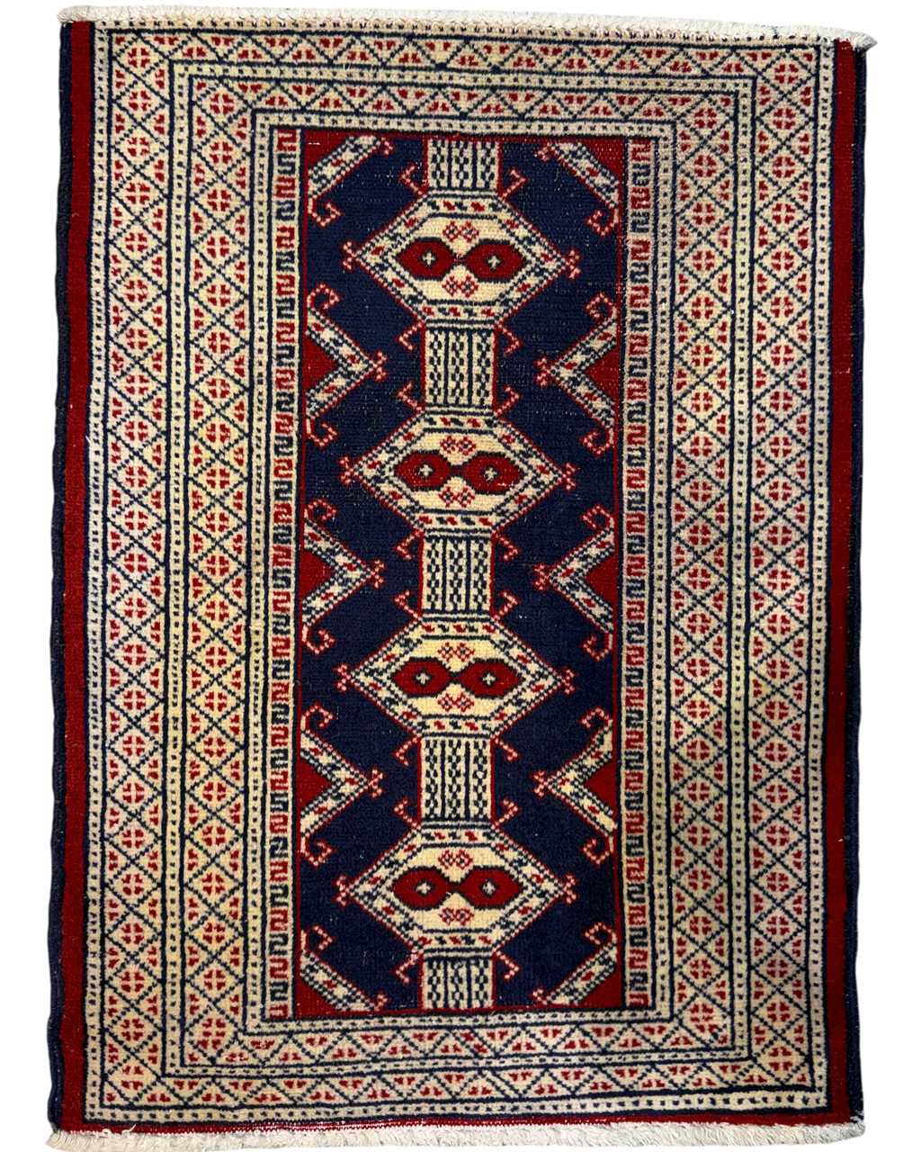 Turkaman 63x48 cm - scendiletto annodato a mano con motivo geometrico