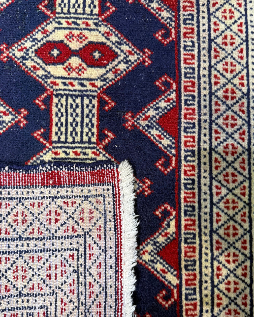 Turkaman 63x48 cm - scendiletto annodato a mano con motivo geometrico