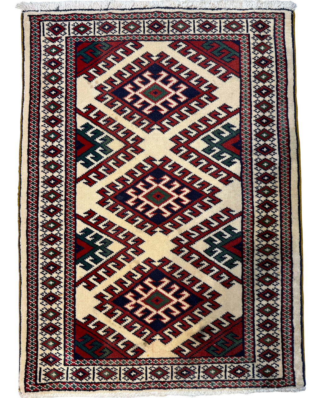 Turkaman 88x62 cm - scendiletto annodato a mano con motivo geometrico