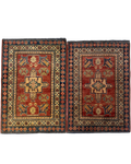 Coppia di scendiletto Uzbek 92x65 cm con motivi geometrici nei toni del rosso, blu e beige