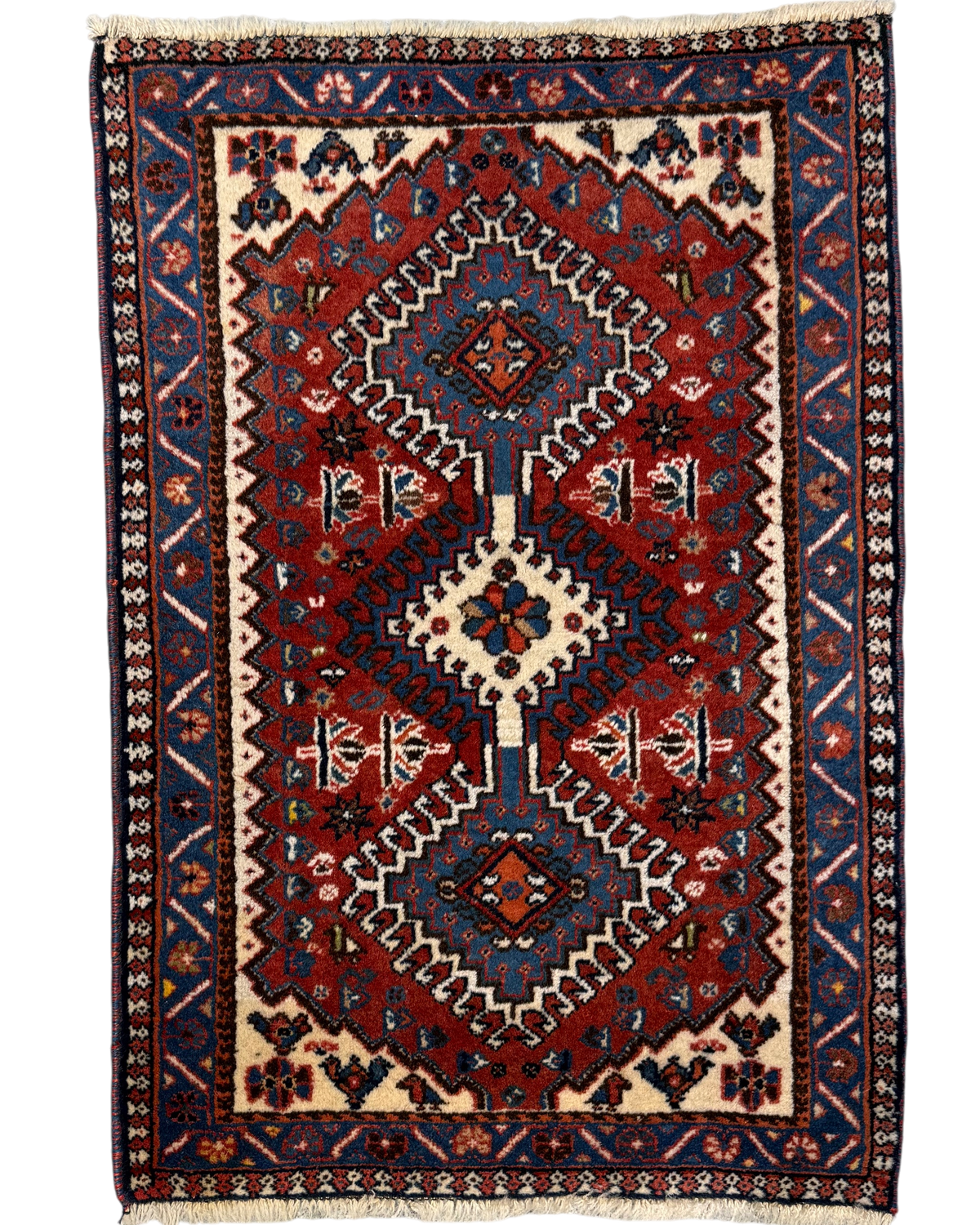 Yalameh 78x54 cm, scendiletto rosso e blu con medaglioni geometrici